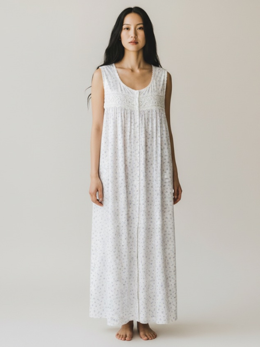 Vintage Sleeveless White Floral Lavender Maxi Nightgown Sz S Feminine Minimalist